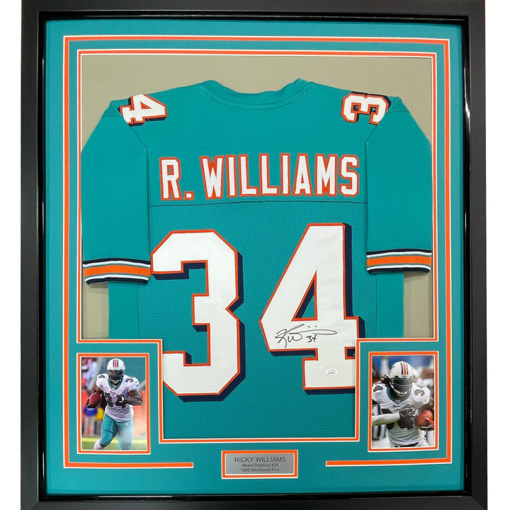 FRAMED Signed RICKY WILLIAMS 35x39 Miami Teal Jersey JSA COA Auto