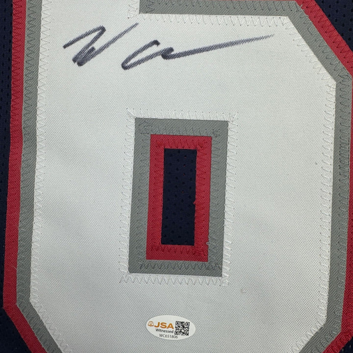 Autographed/Signed Will Campbell New England Blue Football Jersey JSA COA