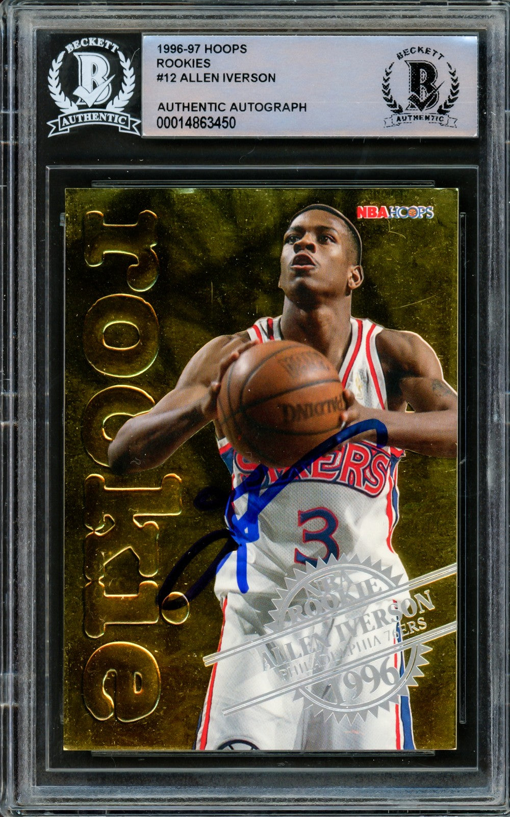 Allen Iverson Signed 1996-97 Hoops NBA RC 12 76ers Beckett #14863450