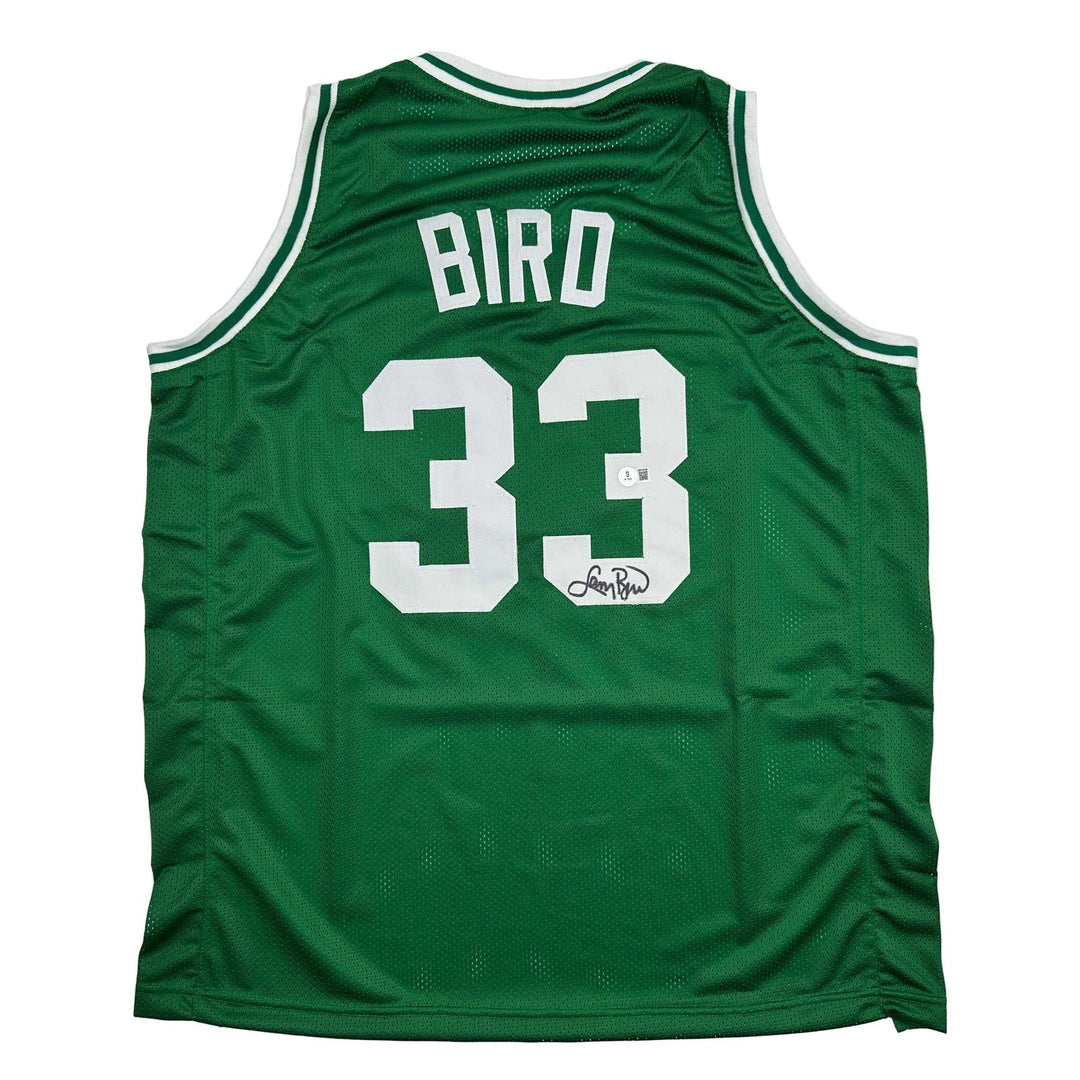 Autographed/Signed Larry Bird Boston Green Jersey Beckett BAS COA