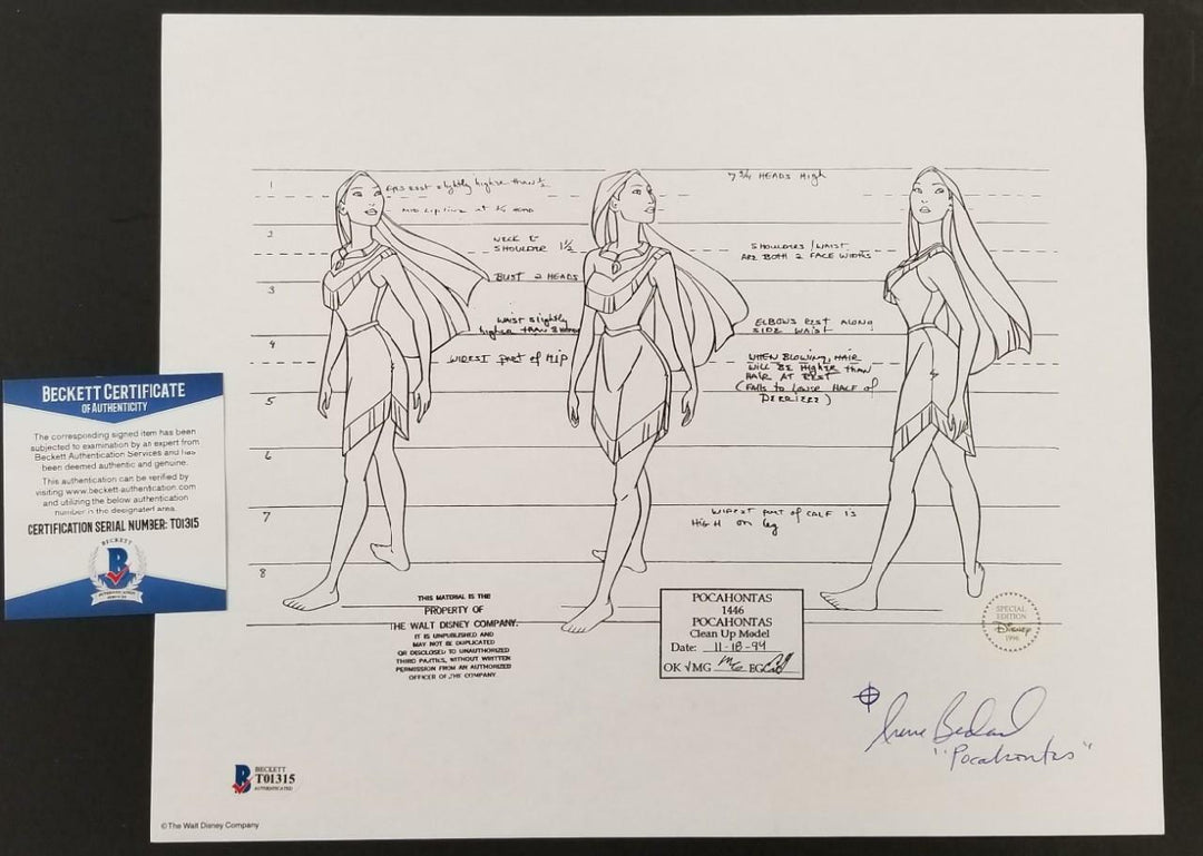 Irene Bedard 6-Autograph Disney's Pocahontas Deluxe Video Art Portfolio Set BAS
