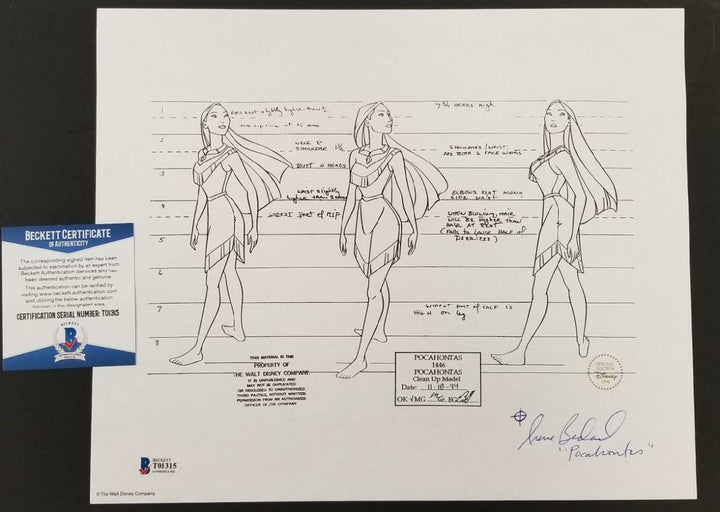 Irene Bedard 6-Autograph Disney's Pocahontas Deluxe Video Art Portfolio Set BAS