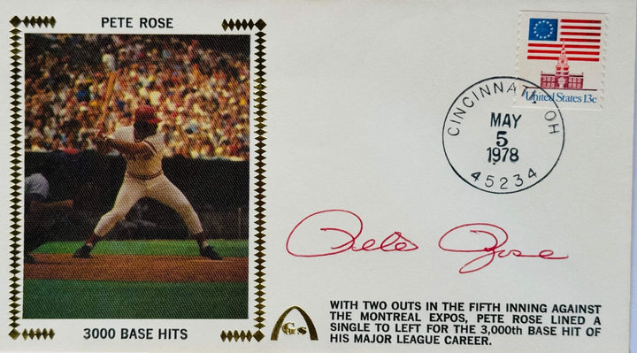 Pete Rose Autographed First Day Cover May. 5 1978 "3000 Base Hits" (JSA)