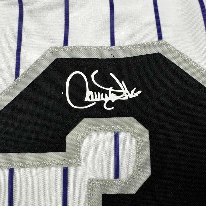 Facsimile Autographed Larry Walker Colorado Pinstripe Reprint Jersey Men's XL