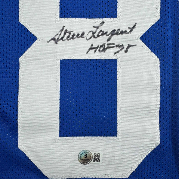 Autographed/Signed STEVE LARGENT HOF 95 Seattle Blue Jersey JSA COA