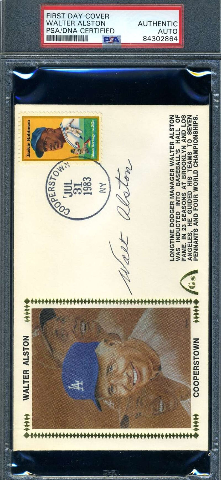 Walter Alston PSA DNA Slabbed Signed Hall Of Fame FDC Cache Autograph