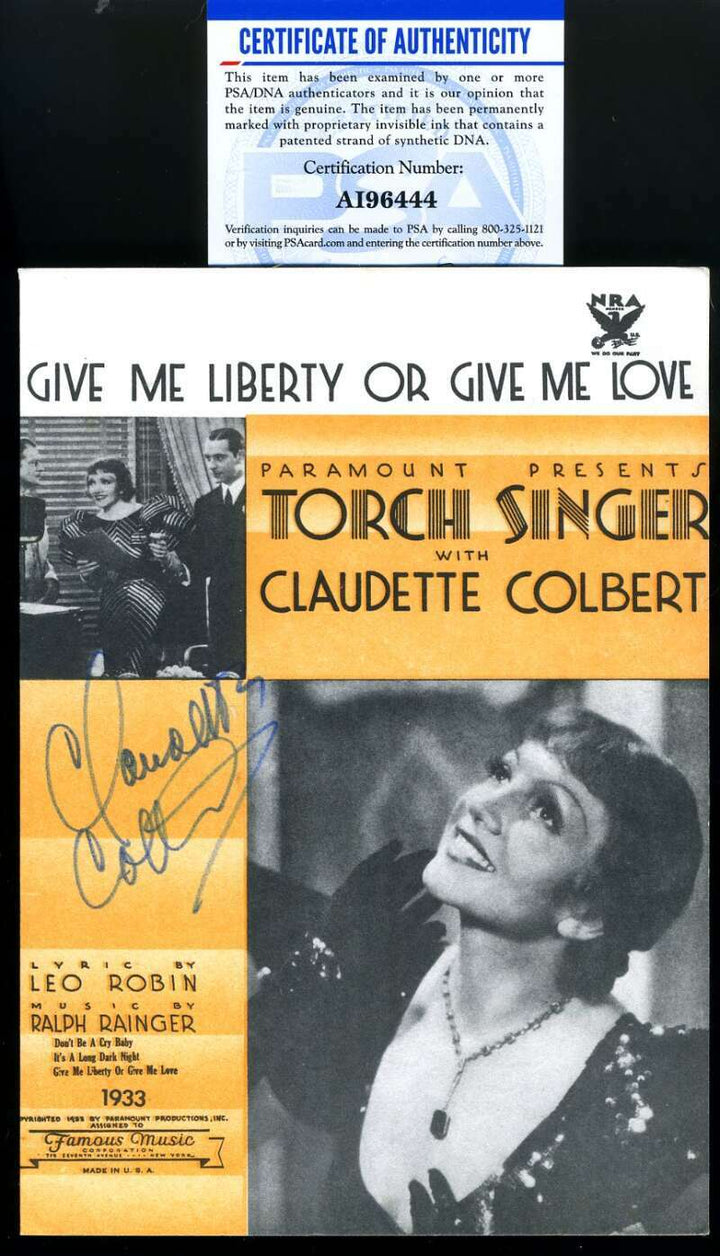 Claudette Colbert PSA DNA Coa Signed Greeting Card Autograph