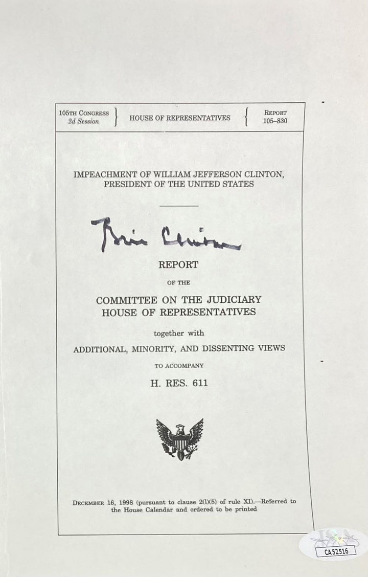Bill Clinton Signed  Autographed Political 5x8 Impeachment Letter JSA