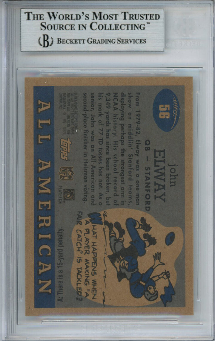 John Elway Signed 2005 Topps All American #56 Trading Card Beckett Slab 37645