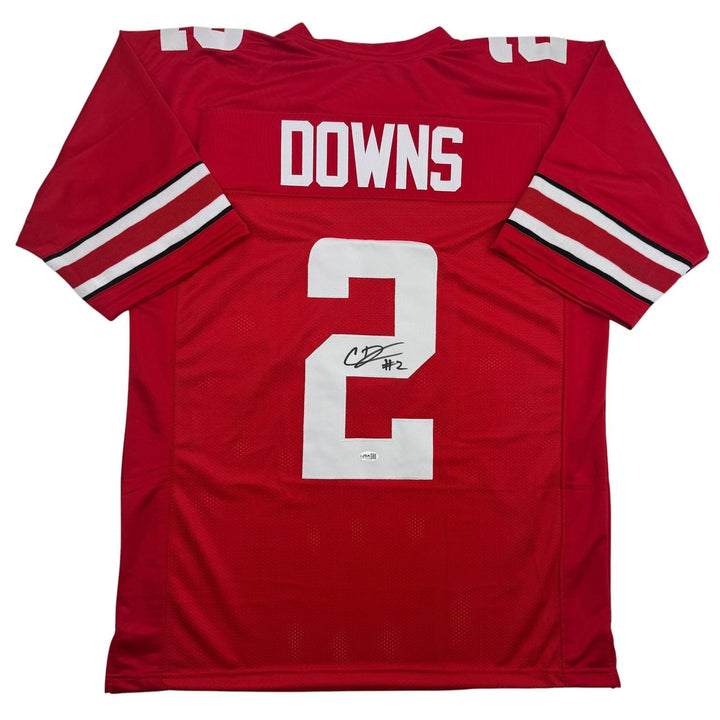 Autographed/Signed Caleb Downs Ohio State Red Football Jersey JSA COA