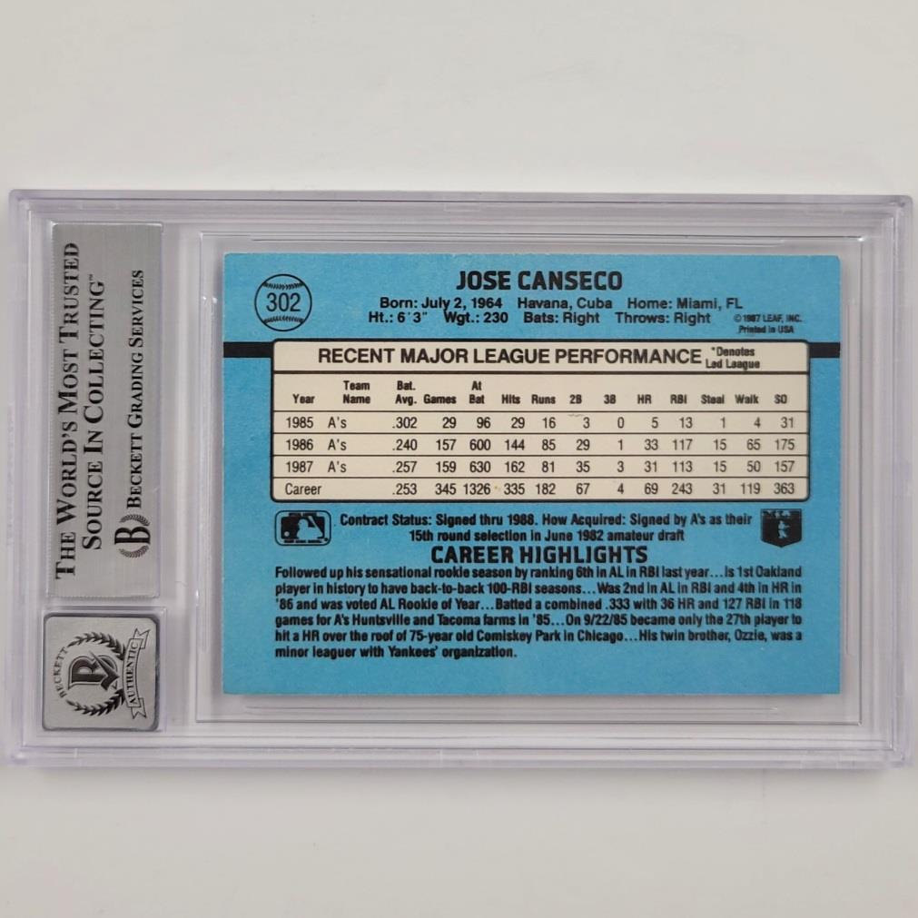 Jose Canseco signed 1988 Donruss #302 card autograph 733 ~ Beckett BAS 10 auto