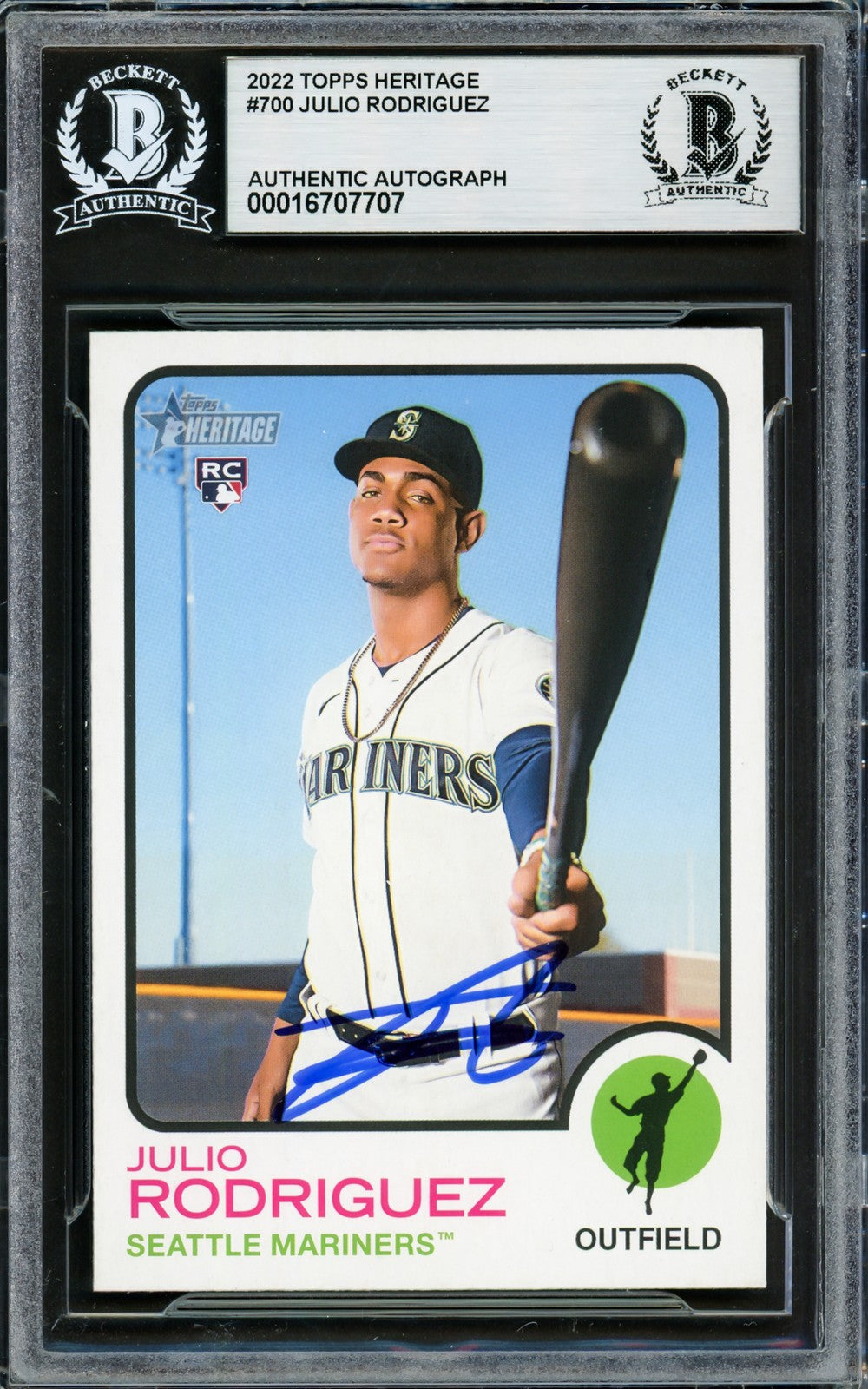 Julio Rodriguez Signed 2022 Topps Heritage RC 700 Seattle Mariners Beckett