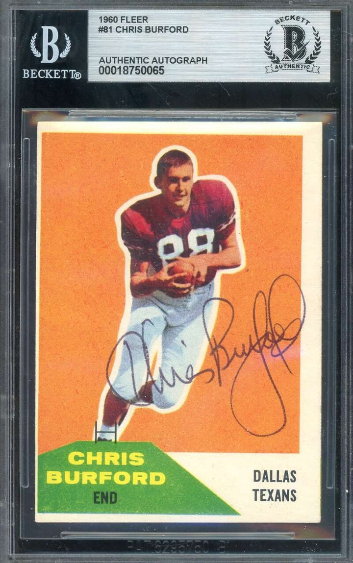 Chris Burford Beckett BAS Signed 1960 Fleer Rookie Autograph Texans
