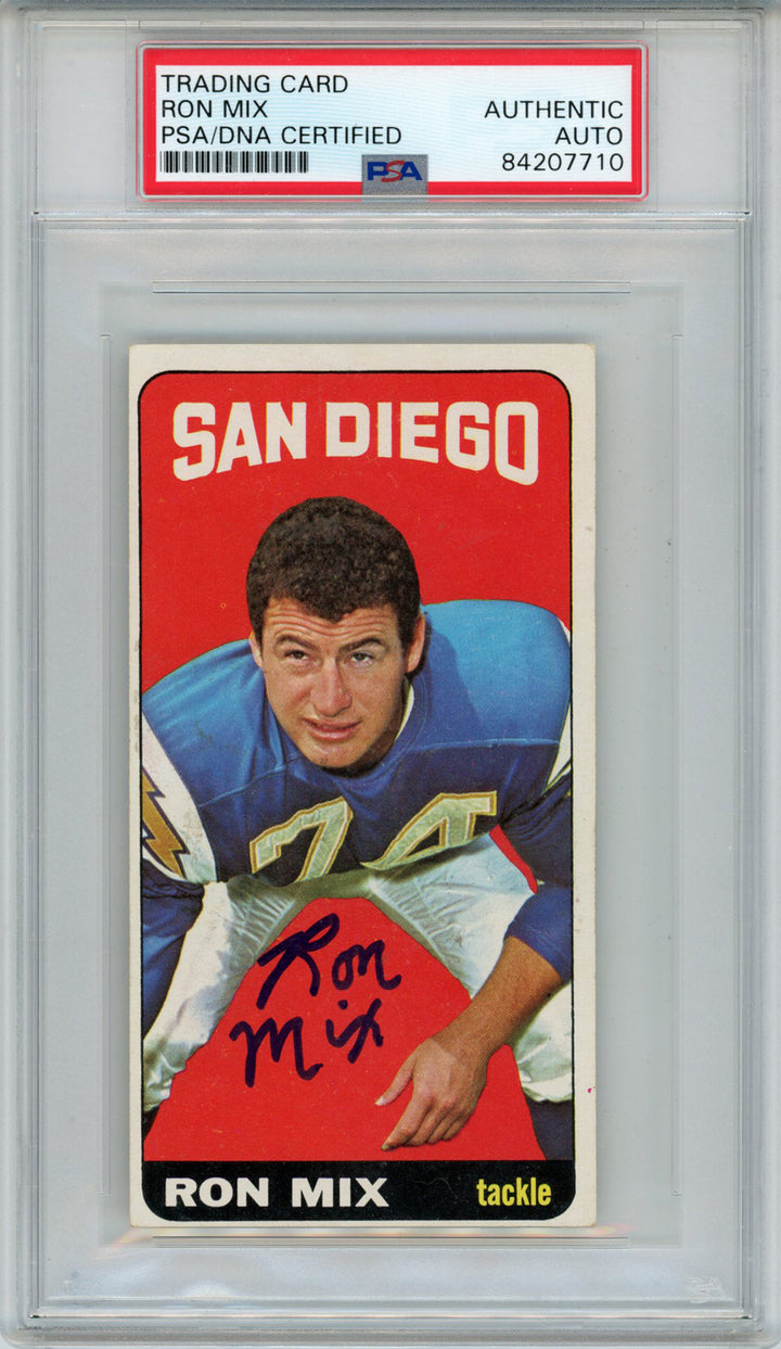 Ron Mix Autographed/Signed 1965 Topps Super #168 Trading Card PSA Slab 43818