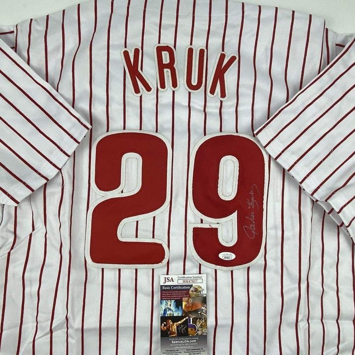 Autographed/Signed JOHN KRUK Philadelphia Pinstripe Jersey JSA COA Auto