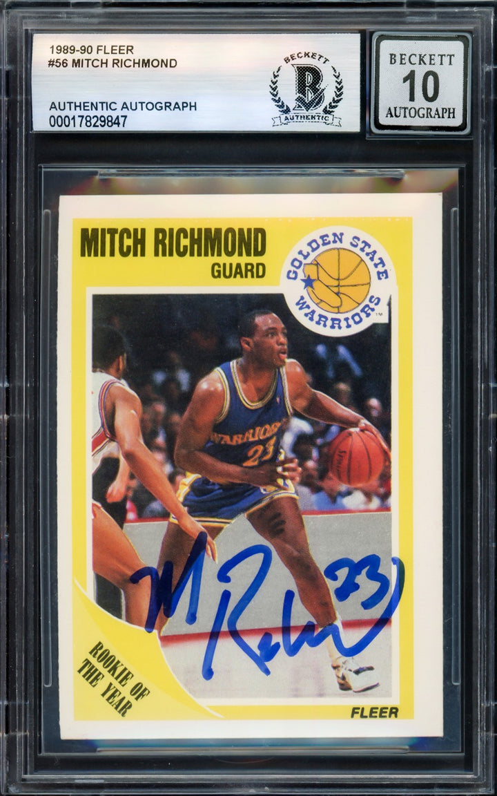 Mitch Richmond Signed 1989-90 Fleer RC #56 Golden State Warriors Auto 10 Beckett