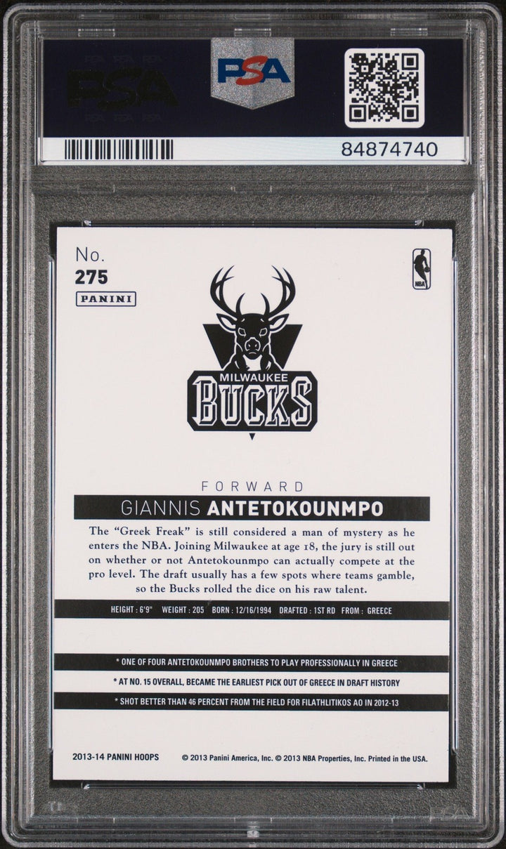 Graded 2013 Panini Hoops Giannis Antetokounmpo #275 RC Card PSA 10