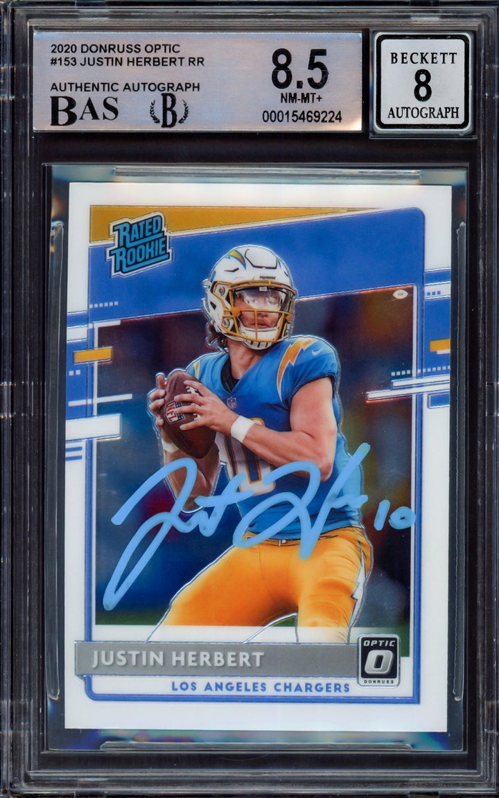 Justin Herbert Signed 2020 Donruss Optic RC 153 Chargers BGS 8.5 Sig 8 Beckett