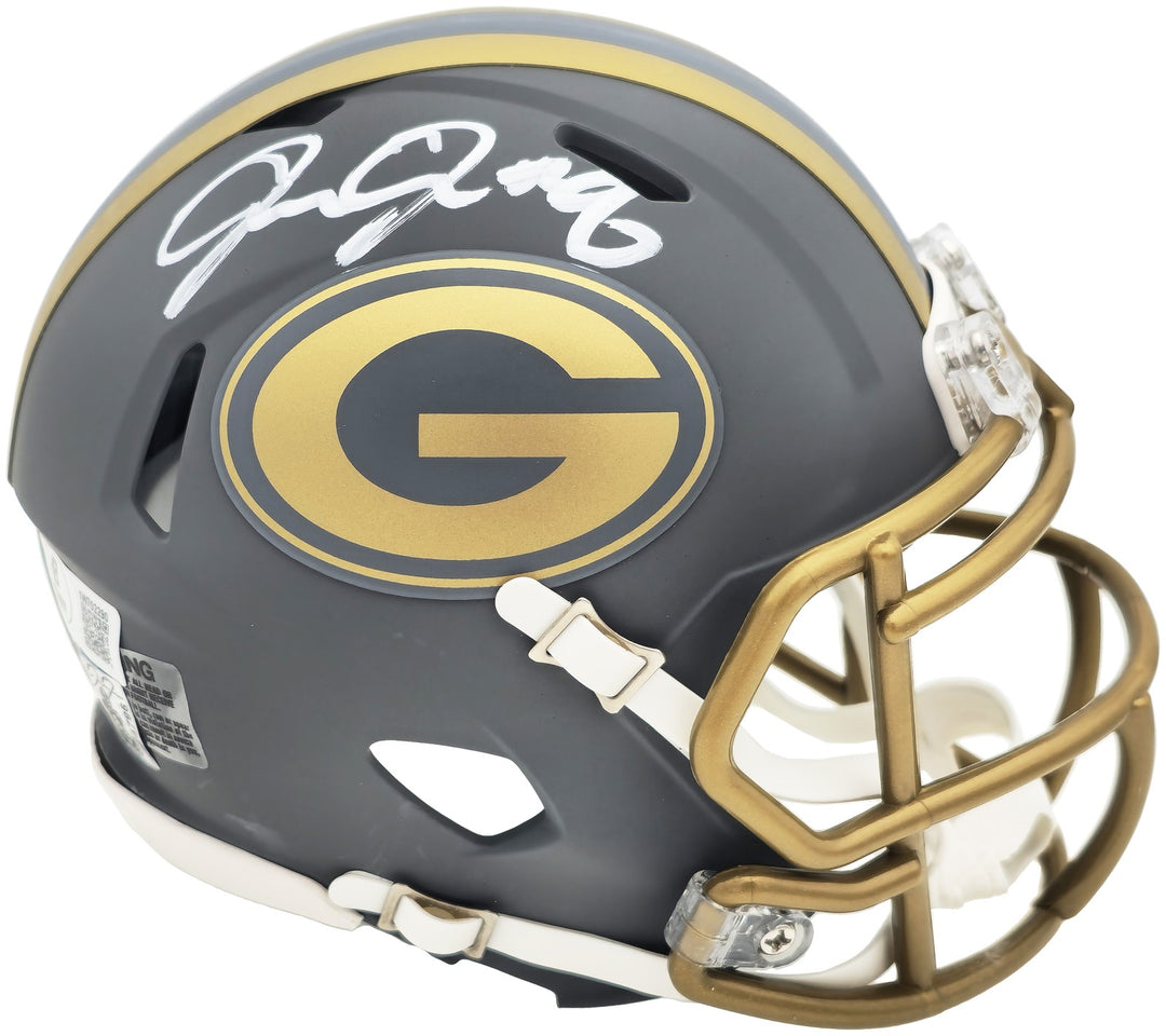 Josh Jacobs Signed Green Bay Packers Slate Gray Speed Mini Helmet Beckett Wit