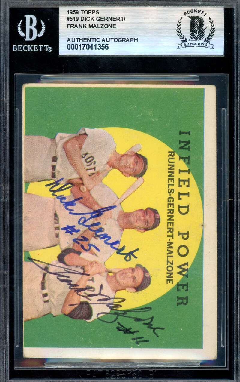 Dick Gernert Frank Malzone Beckett BAS Signed 1959 Topps Infield Power Autograph