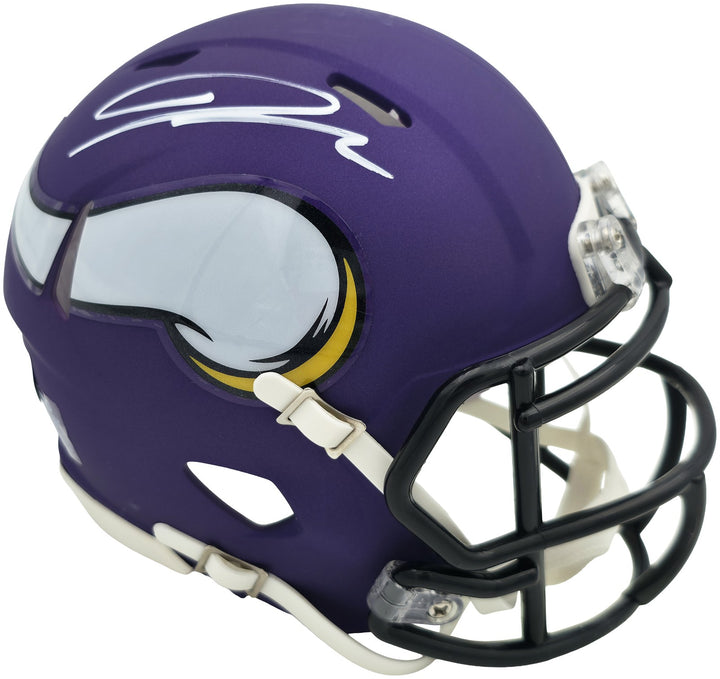 Jordan Addison Signed Vikings Purple Speed Mini Helmet (In White) Beckett