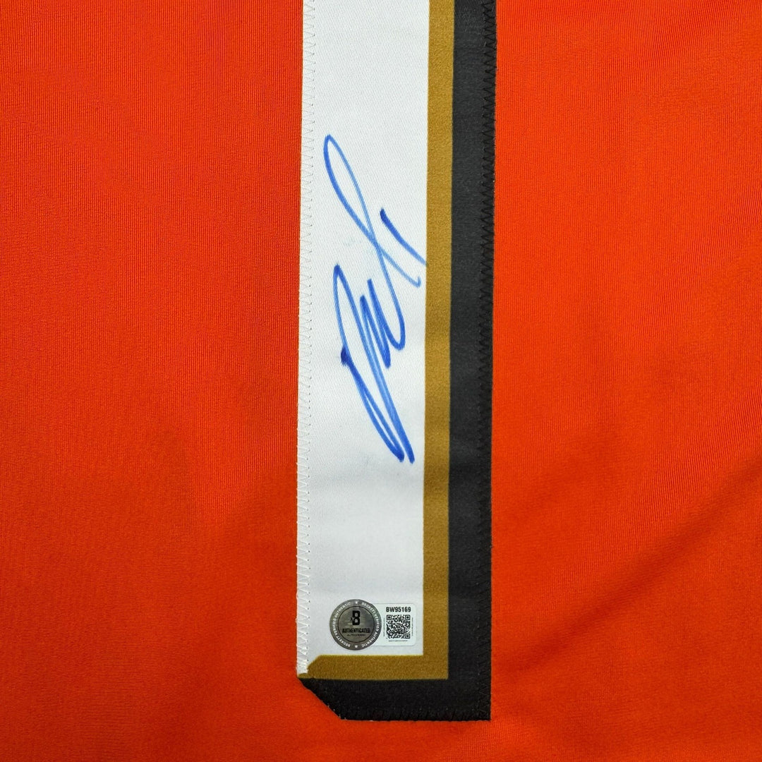Autographed/Signed Cutter Gauthier Anaheim Orange Hockey Jersey Beckett BAS COA