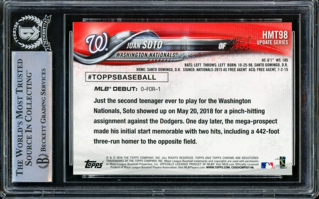 Juan Soto Signed 2018 Topps Chrome Update RC HMT98 Mets Beckett #14231635