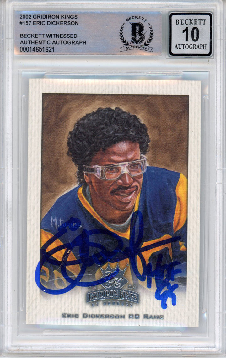 Eric Dickerson Signed 2002 Gridiron Kings #157 Trading Card HOF Beckett Slab