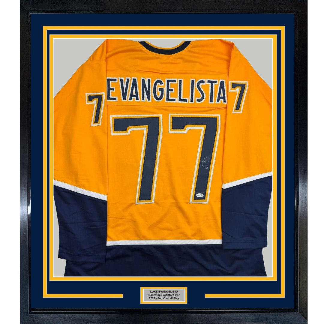 Framed Signed Luke Evangelista 35x39 Nashville Yellow Jersey JSA COA