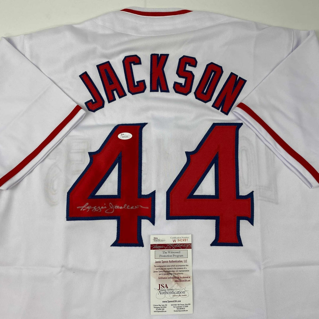 Signed Reggie Jackson California Los Angeles White Jersey JSA COA