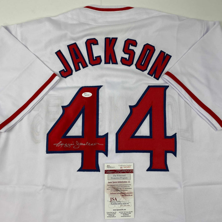 Signed Reggie Jackson California Los Angeles White Jersey JSA COA