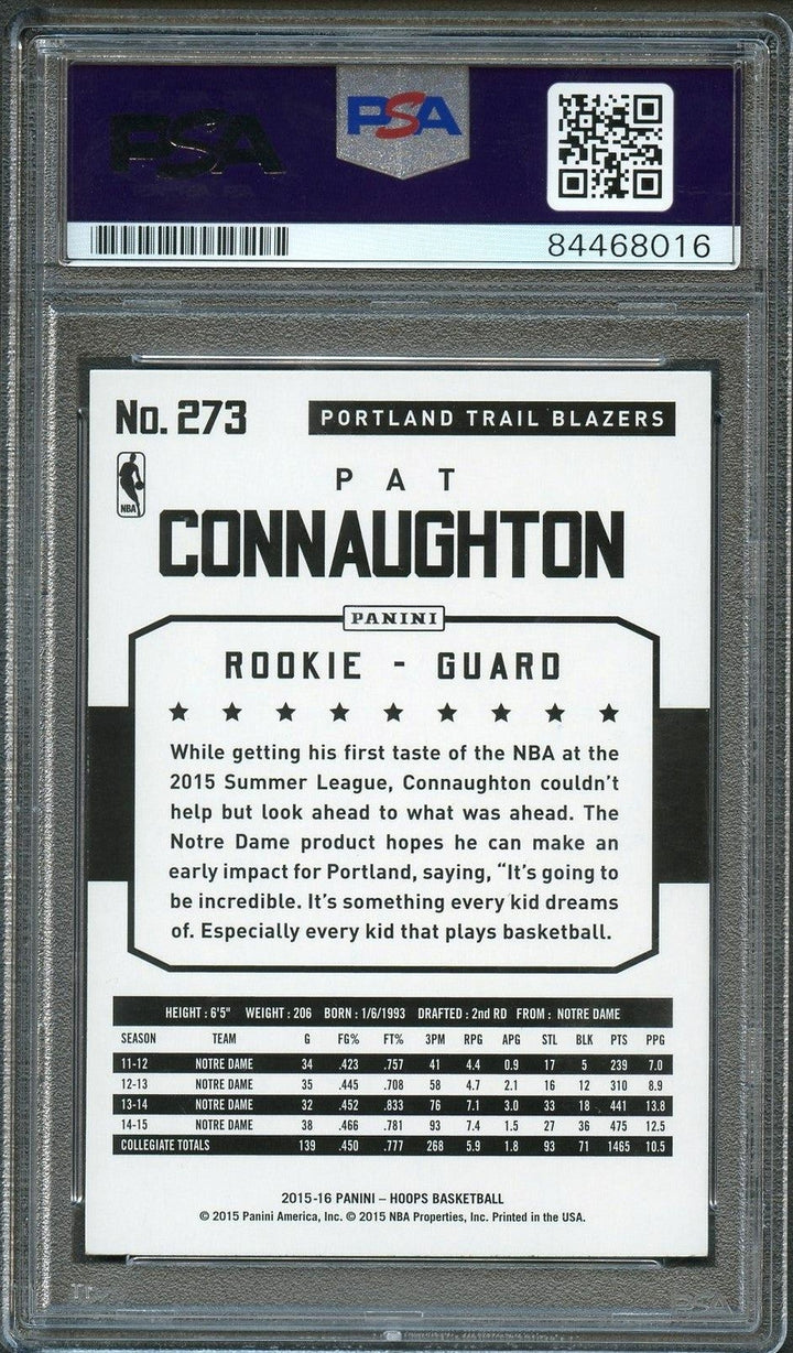 2015-16 NBA Hoops #273 Pat Connaughton Signed Rookie Card AUTO PSA Slabbed RC Bl