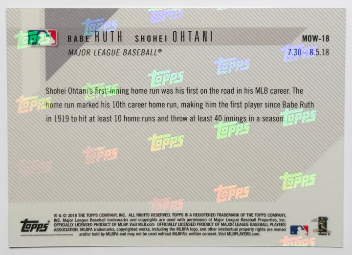 SHOHEI OHTANI 1st SINCE RUTH 10HR 40IP TOPPS NOW MOMENT OF THE WEEK CARD #MOW-18