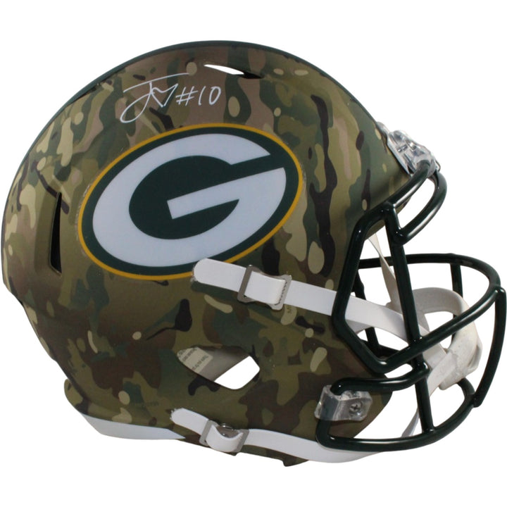 Jordan Love Autographed Green Bay Packers F/S Camo Helmet Beckett Witness 57148