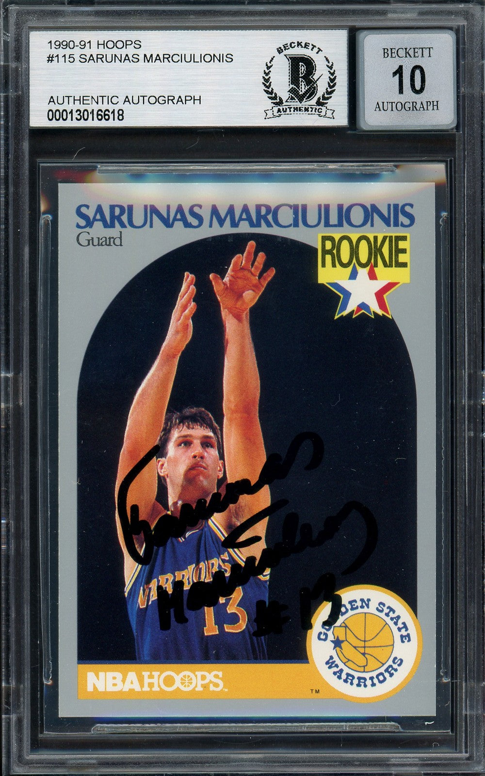 Sarunas Marciulionis Signed 1990-91 Hoops RC 115 Warriors Auto 10 Beckett