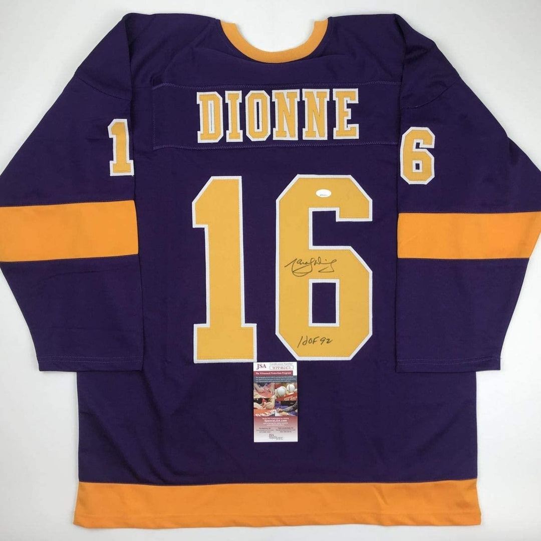 Signed MARCEL DIONNE HOF 92 Los Angeles LA Purple Jersey JSA COA