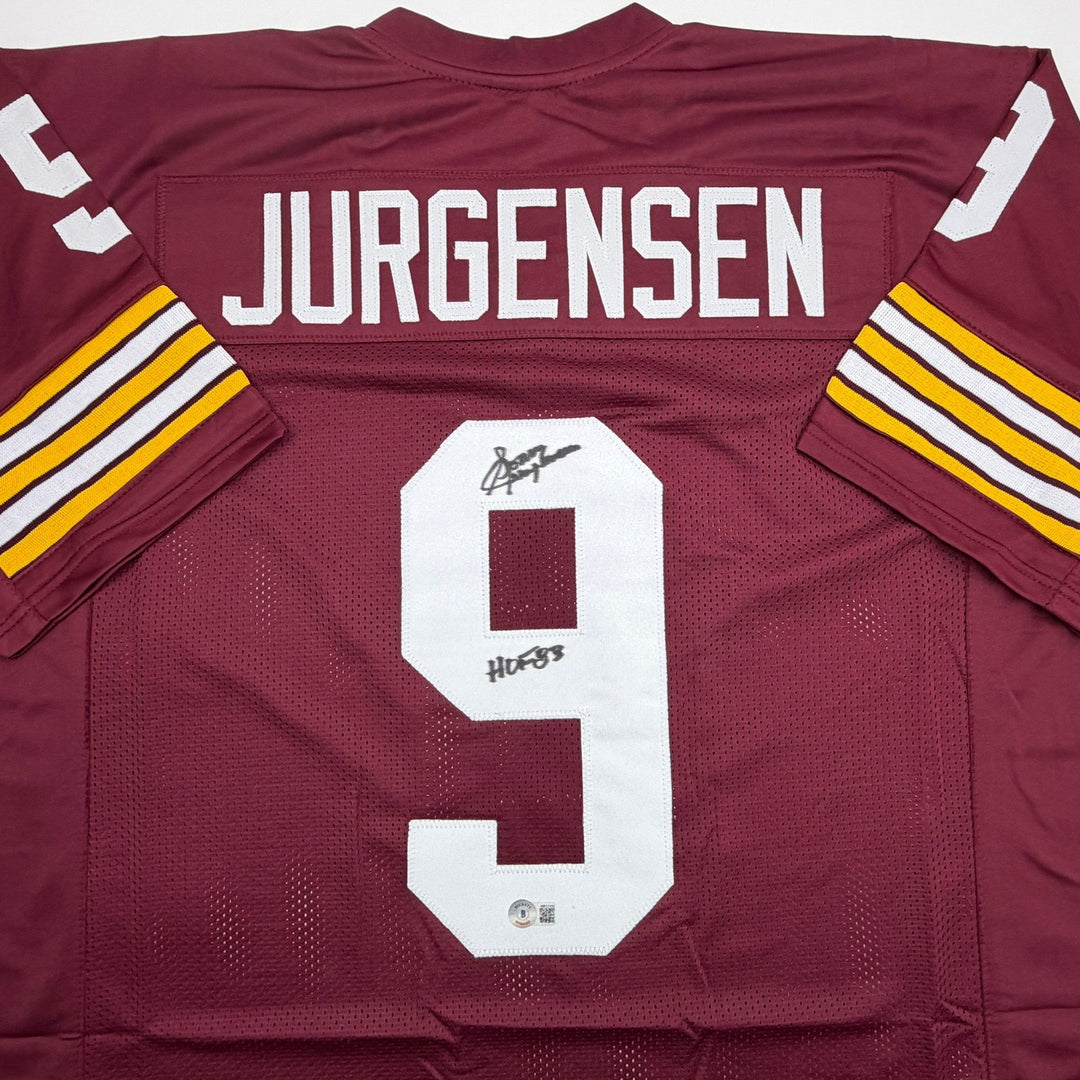 Autographed/Signed Sonny Jurgensen HOF 83 Washington Burgundy Football Jersey Be