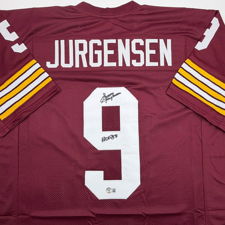 Autographed/Signed Sonny Jurgensen HOF 83 Washington Burgundy Football Jersey Be