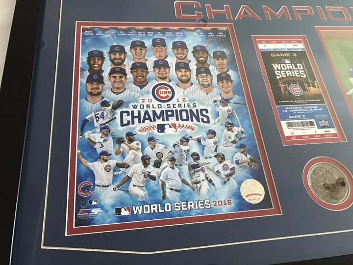 Chicago Cubs Game 7 World Series Game Used Dirt / Ticket Framed Champions 2016 2