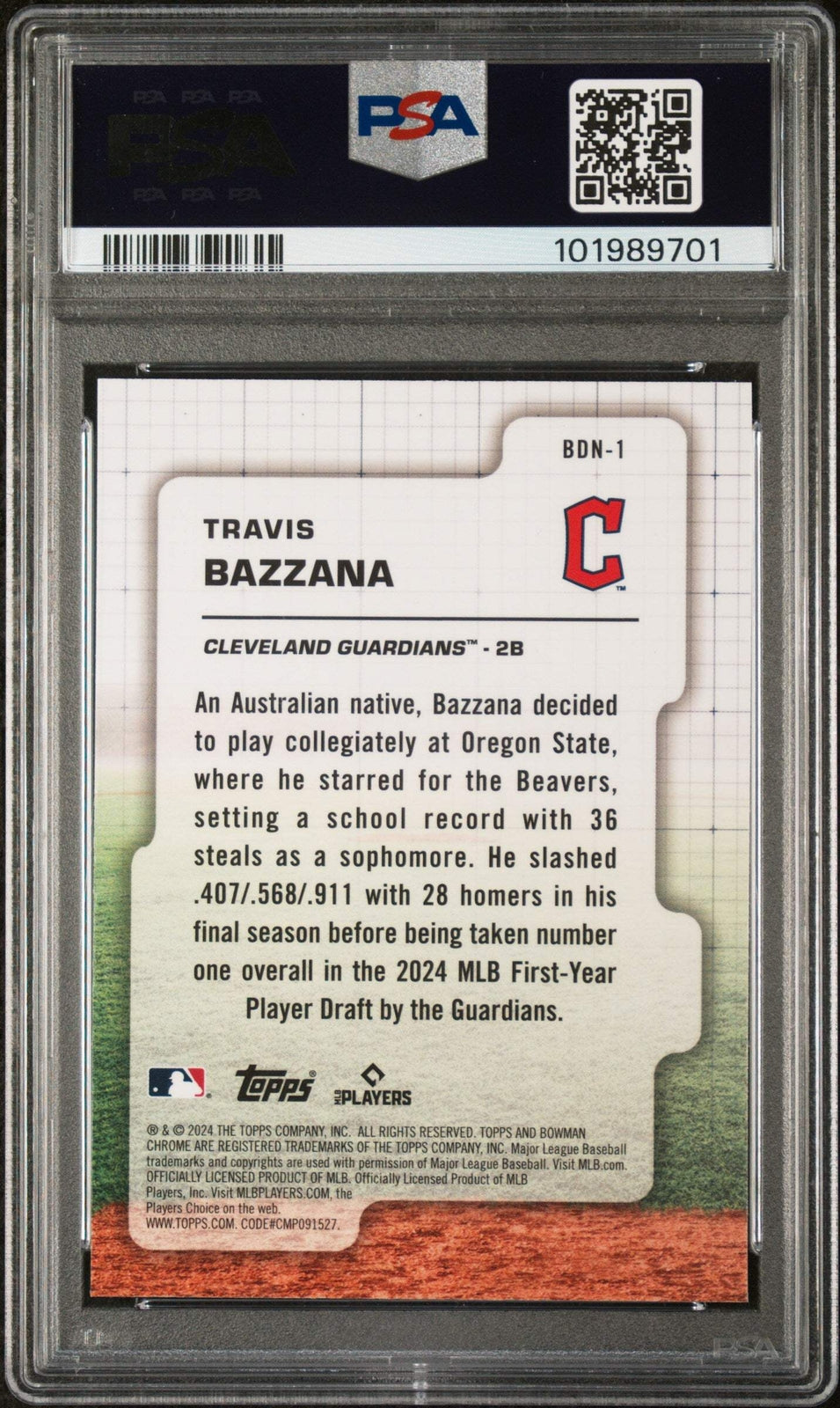 Graded 2024 Bowman Draft Travis Bazzana #BDN1 Draft Night Baseball Card PSA 10