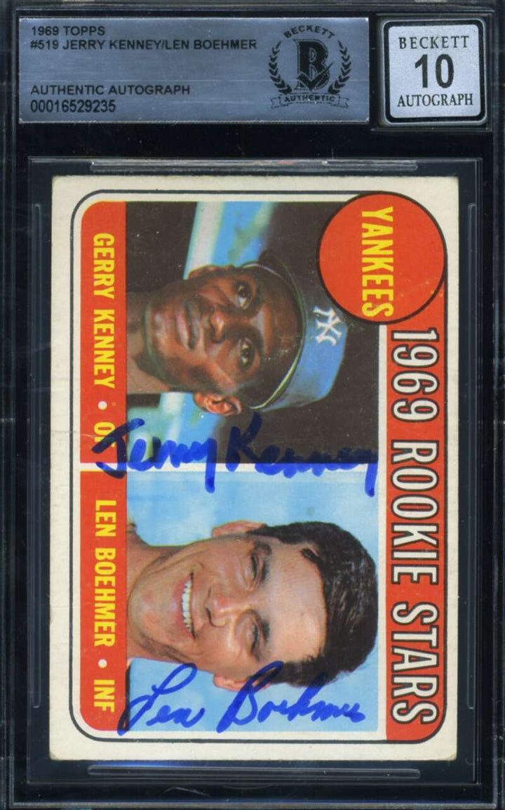 Jerry Kenney Len Boehmer Gem Mint 10 Beckett BAS Signed 1969 Topps Rookie Stars