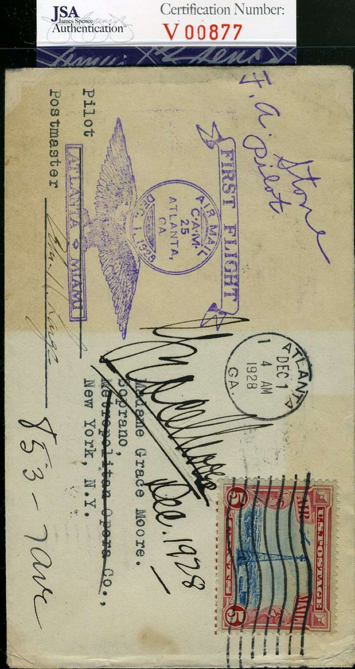 Madam Grace Moore D.48 Jsa Coa Hand Signed 1928 Fdc Autograph Authenticated