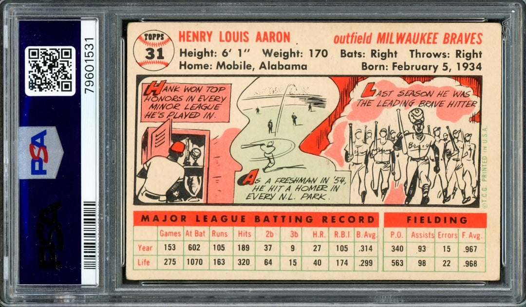Hank Aaron Signed 1956 Topps Card 31 Braves Vintage 1950's Sig PSA/DNA #79601531