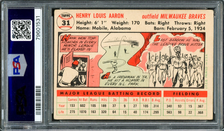 Hank Aaron Signed 1956 Topps Card 31 Braves Vintage 1950's Sig PSA/DNA #79601531