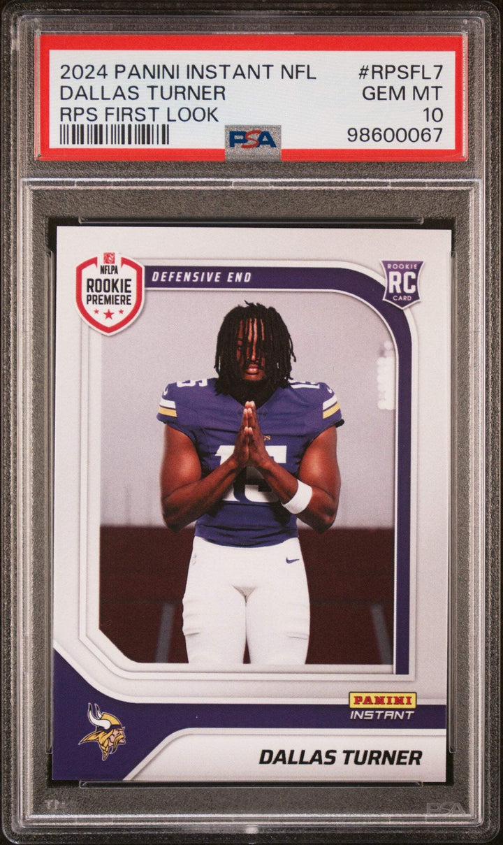Graded 2024 Panini Instant NFL Dallas Turner #RPSFL7 RC Football Card PSA 10