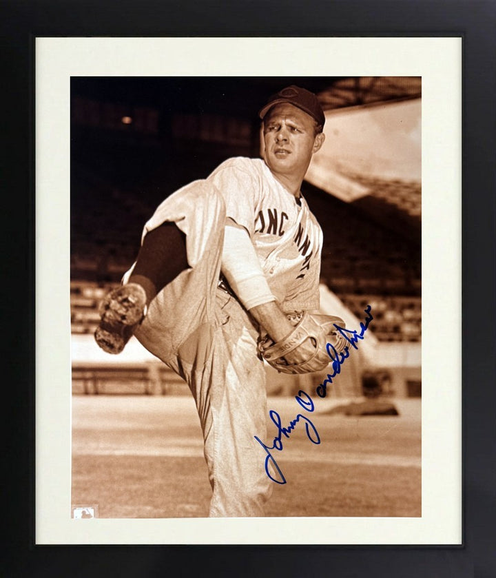 Johnny Vander Meer signed Cincinnati Reds MLB 8x10 Photo minor dings Framed- COA