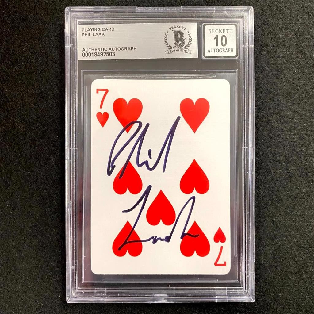 Phil Laak signed 7 of Hearts Playing Card Poker WSOP ~ Beckett BAS 10 Auto