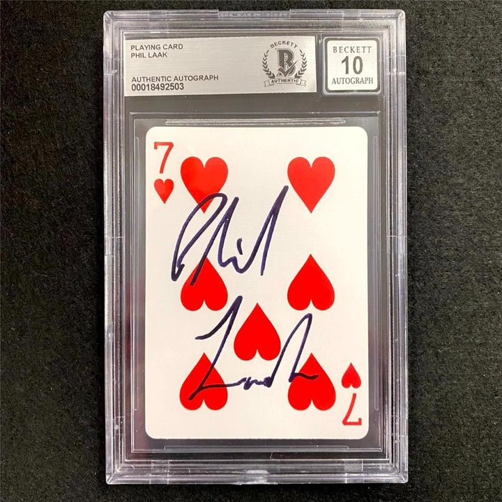 Phil Laak signed 7 of Hearts Playing Card Poker WSOP ~ Beckett BAS 10 Auto
