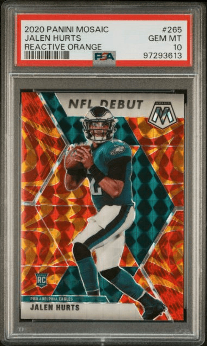 Graded 2020 Panini Mosaic Jalen Hurts #265 Reactive Orange RC Card PSA 10