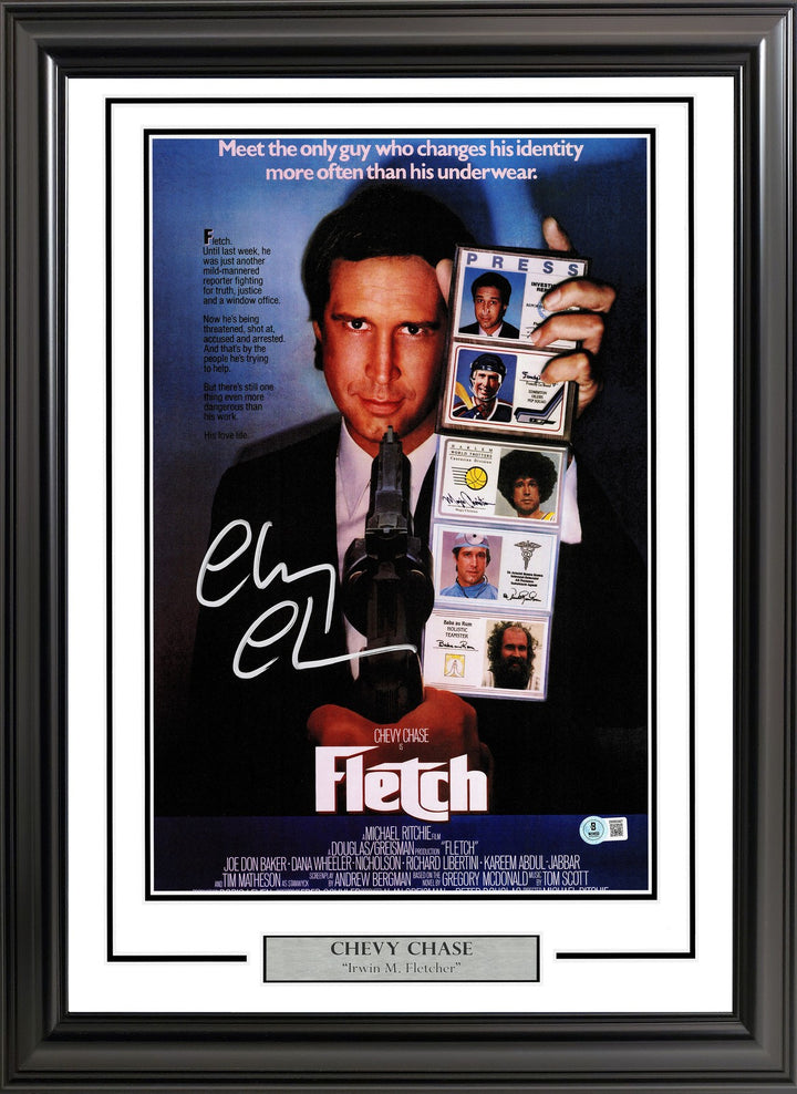 Chevy Chase Signed Framed 11x17 Fletch Movie Poster Beckett BAS Witness